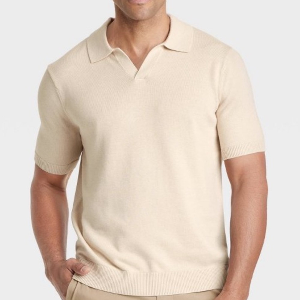 The Commons Tipped Johnny Collar Sweater Polo Beige‎ XL Stitch Fix New With Tags
